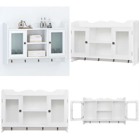 Vitrine murale avec étagère de Livre / DVD / Verre en MDF Blanc - Étagère Murale - Vitrine Murale - Meuble Mural - Rangement Mural - Bibliothèque Murale - Home & Living (1/5)