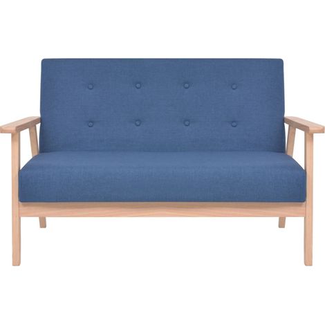 Canapé droit fixe 2 places, Canapé de relaxation Meuble de Salon, Tissu Bleu OIB6218E (1/5)