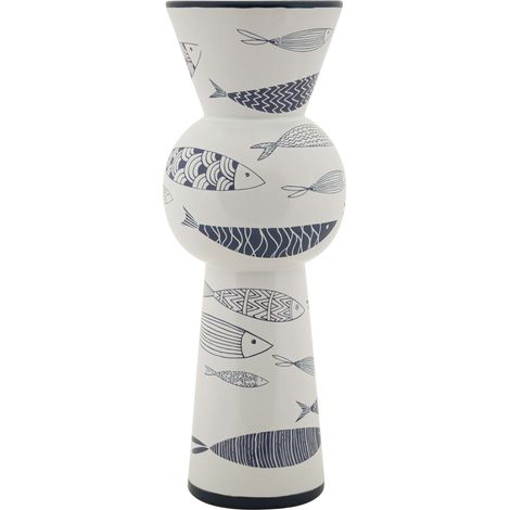 Vase Silva, Motifs de Poissons, Structure Bleu, Blanc (1/5)