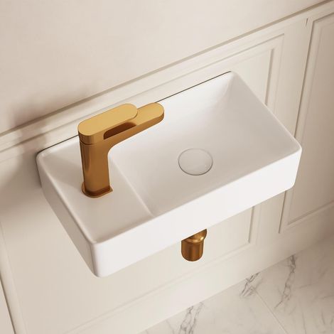 White Hanging Basin with Pop-up Waste 45.5 x 25 x 11 cm (1/5)