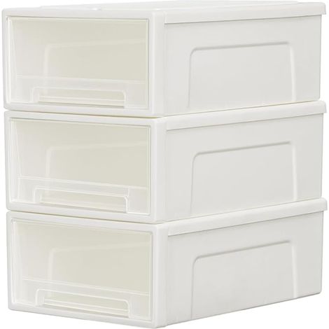 3 Tiroirs de Rangement en Plastique, Organisateurs de Bureau, Tour de Rangement pour Fournitures, Dortoir et Cosmétiques, Superposable, Durable, Blanc & Clair, Lot de 3 (1/4)