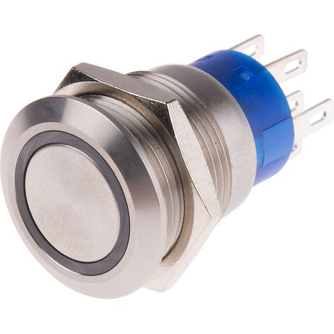 Bouton-poussoir, Verrouillable lumineux, LED Bleu, 5 A, Argent, Montage panneau 220V ( Prix pour 1 ) (1/2)