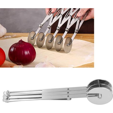 Teigschneider mit mehreren Walzen, Pizzaschneider, Teigschneider aus Edelstahl, Pizzaschneider zum Backen, Fladenbrotschneider, Dreiwalzenmesser (1/5)