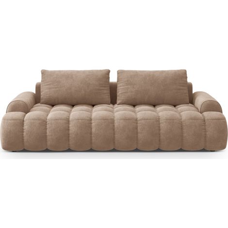 Canapé convertible + box 4 places velours beige foncé (1/5)