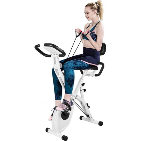 Vélo d'appartement pliable 3 en 1 - 8 niveaux de résistance magnétique - avec écran LCD et bandes de résistance - Charge max 150 kg (1/5)
