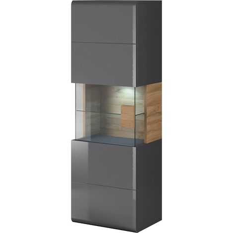 Hängende Vitrine Kollektion OHIO in Anthrazitgrau und Eichenfarbe
