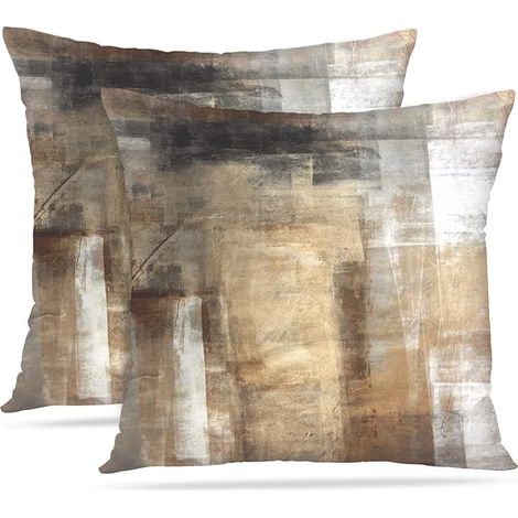 Lot de 2 Housses de Coussin Abstraites Taupe 45x45cm, Décoration Moderne en Polyester pour Salon, Canapé et Extérieur (1/5)