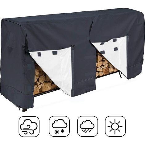 MINKUROW Cubierta Para Leña, Cubierta Para Estante De Troncos, Cubierta Resistente Al Agua Para Estante De Leña Para Troncos De Madera (8 Pies, Negro) (1/5)
