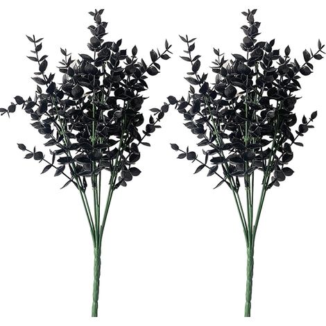 Feuilles d'eucalyptus artificielles noires, lot de 2 fleurs artificielles pour compositions florales, couronnes et décorations de mariage. (1/4)