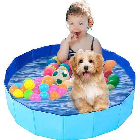Faltbares Planschbecken für kleine Hunde, 80 x 20 cm, rutschfest und sicher für Haustiere und Kinder (blau) (1/5)