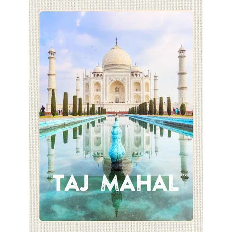 Panneau en bois 40x30 cm Inde, motif Taj Mahal, jardin de devant, thème voyage, aventure (1/2)