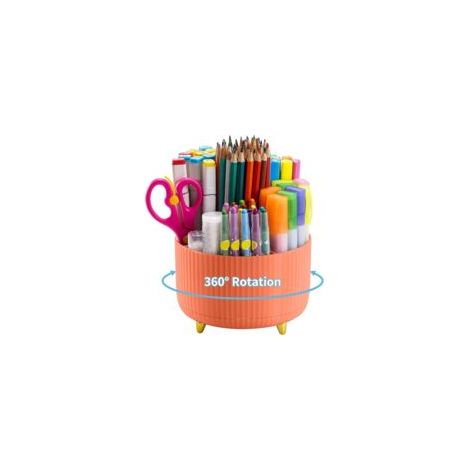 Organiseur de bureau, porte-stylo rotatif à 360°, accessoires de bureau avec 5 compartiments, rangement pour stylos et autres fournitures de bureau (orange)