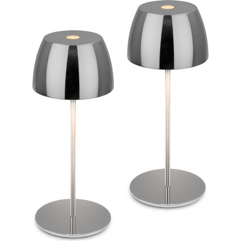 Briloner Serina Mini lampada da tavolo LED senza fili IP44, dimmerabile, touch, protezione dagli spruzzi d'acqua, batteria, cromo, Ø8 x 20 cm
