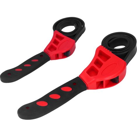 Clé à sangle multi-usages réglable en caoutchouc (lot de 2), 15 cm et 20 cm, pour l'entretien automobile (rouge). (1/5)