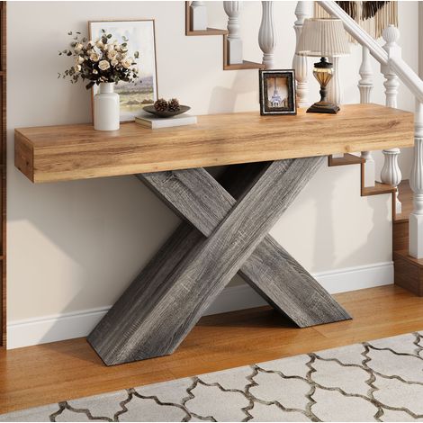 Console ingresso 140x30x80 cm in pannelli di legno naturale, salvaspazio FloraGrace (1/5)