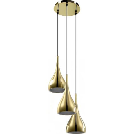 Lampadario 3 abat-jour L. 36 x H. 138 cm in Metallo dorato brillante - OSARA (1/5)