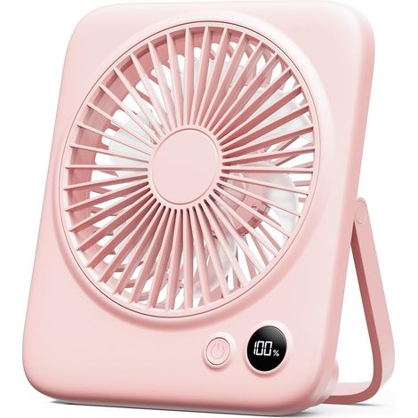 Petit ventilateur de table, ventilateur portable, léger et silencieux, rechargeable, 4 vitesses, pliable à 180°, rose (1/5)