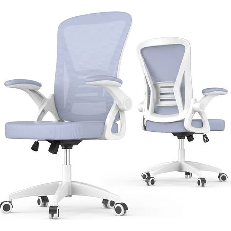 Rattantree - Silla de oficina ergonómica - con reposabrazos abatibles hasta 90° - altura regulable de 41-51 cm - giratoria 360° - tapizado de malla transpirable - asiento ancho de 50 cm - Morado claro