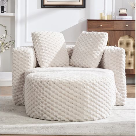 Relaxsessel 130x115x84 cm beige mit Fußstütze, Plüschstoff und Schaumstoff, montagefrei MEUBLIV (1/5)