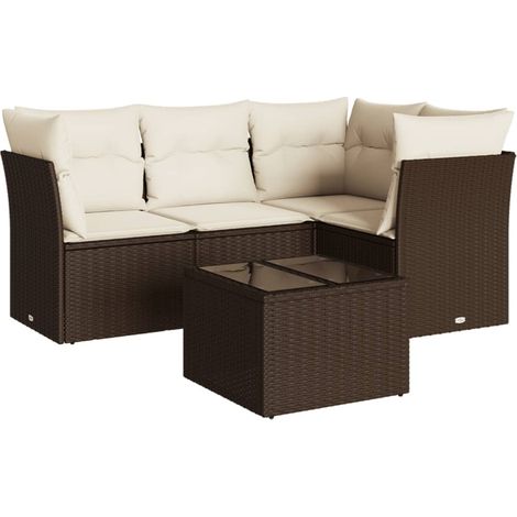 Maison Exclusive - Set Divano da Giardino 5 pz con Cuscini Marrone in Polyrattan (1/3)