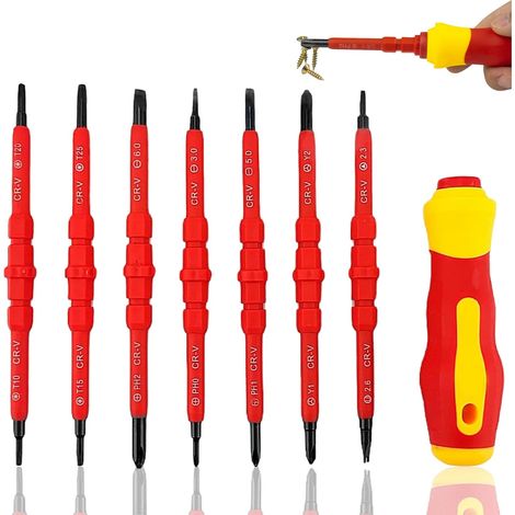 Set di cacciaviti magnetici 14 in 1 - set di cacciaviti isolati - cacciaviti intercambiabili multifunzionali - set di cacciaviti da 7 pezzi (1/4)