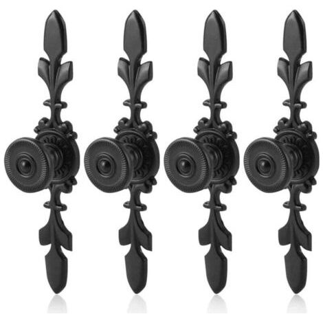 (Noir) Poignées d'armoire vintage en aluminium noir 4 pièces pour portes d'armoires modernes simples, tiroirs, poignées à un trou