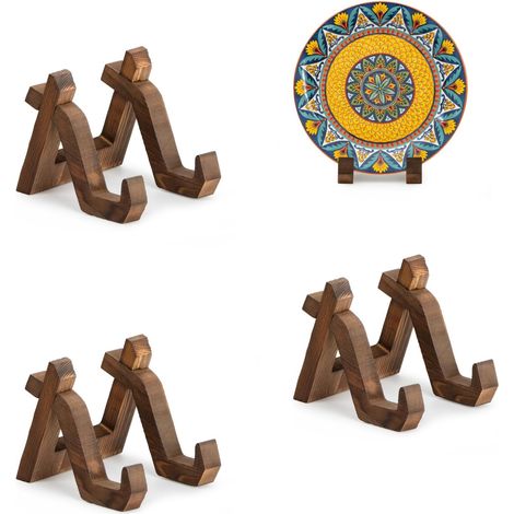 3 Pièces - Support Assiette - Porte Assiette - Présentoir Bois Pin pour Photos et Objets Déco Table Salon Cuisine Naturel 10,2 cm (1/5)