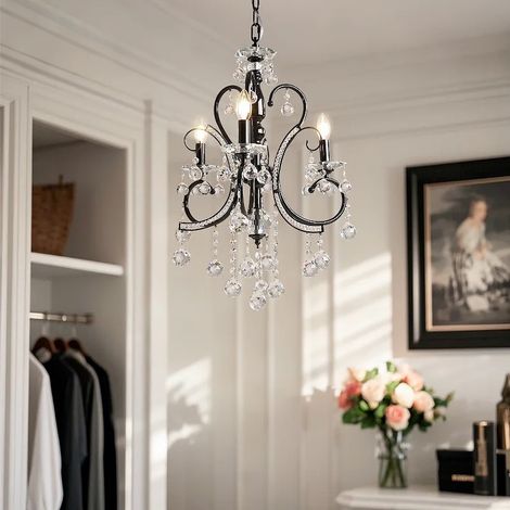 Fuleadture Lustre en cristal à 3 lumières — Plafonnier style campagne française à effet bougie — Suspension vintage — Culot E14 / Éclairage tricolore — Convient aux espaces de 3 à 8 m²（D50xH60cm）