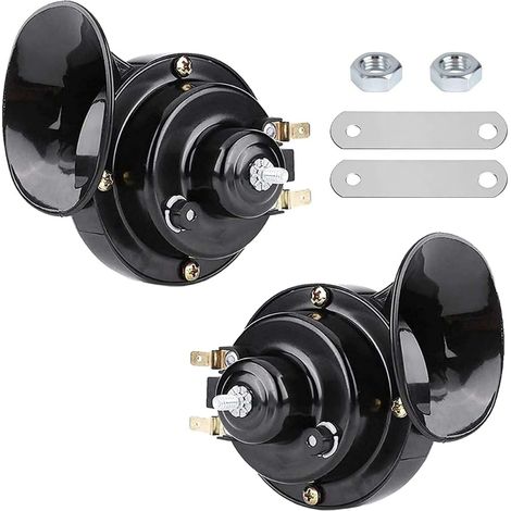 Lot de 2 klaxons pneumatiques escargot 300 dB, klaxon électrique 12 V, klaxon ultra-puissant, étanche, universel pour voiture, camion, moto, bateau, noir