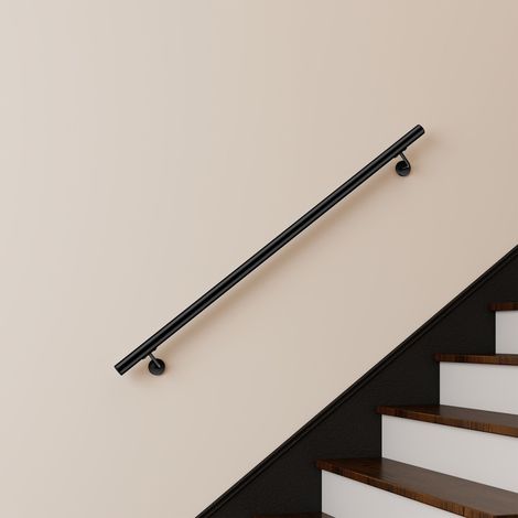 Main courante inox 304 pour intérieur et extérieur -couleur noir- en 150cm- Fixation murale incluse