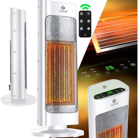 KESSER® Heizlüfter mit Fernbedienung energiesparend leise 2000W Keramik Heizstrahler Standheizstrahler 15-30°C - Schnellheizer mit 80° Oszillationsfunktion Weiß