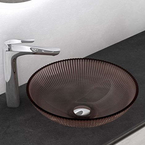 Mai & Mai Lavabo à Poser en Verre Lave-Mains Vasque Ovale à Poser Lavabo Café pour Salle de Bain WC d'Invités 40x40x12 cm Min06 (1/5)