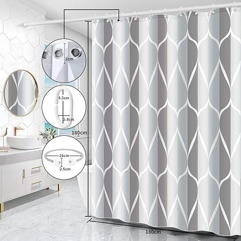 Rideau de Douche Anti-Moisissure Imperméable en Tissu Polyester de Baignoire Lavable avec Anneaux 180, 180 X 180 cm, en Textile, Se pose et se retire en quelques gestes (1/5)