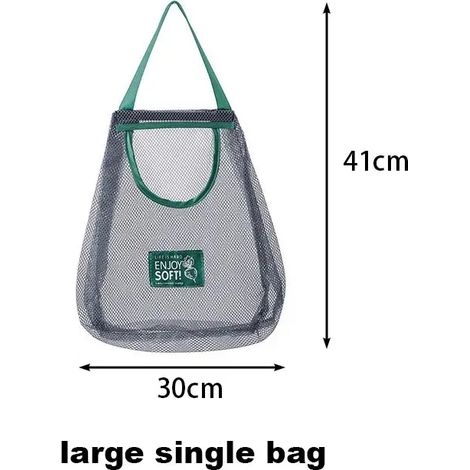 (Sac individuel moyen, 1 pièce) Sac de rangement suspendu réutilisable en filet pour la cuisine, filet à fruits et légumes pour gingembre, ail, pommes de terre, oignons, organisateur de produits frais (1/4)