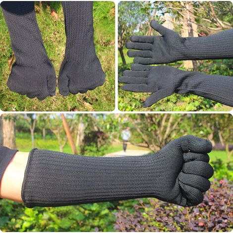 Ortviai Gants de Sécurité Anti-Coupure Niveau 5 – Manchettes Longues en Maille Acier Inoxydable et Polyester, Noir, Paire