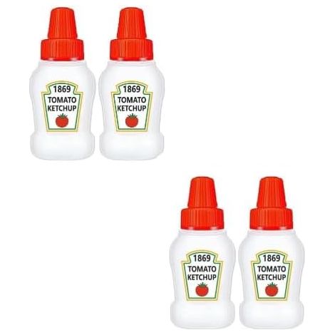 Lot de 4 mini bouteilles pour accessoires de boîte à bento - Bouteilles à condiments vides en plastique pour vinaigrette à la tomate, ketchup, condiments, sauces et sirop (25 ml) (1/5)