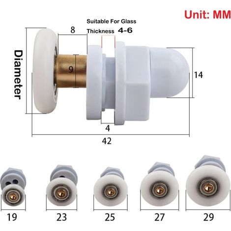 Roulettes Porte de Douche, 4 Pièces Roulette, pour Remplacement de Douche Coulissante Verre Porte Coureurs Rouleaux (19MM) (1/3)