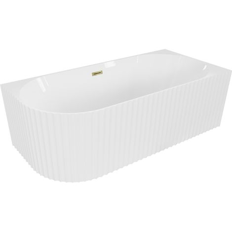 Mexen Gia freistehende Eckbadewanne, gerillt, rechts 170 x 80 cm, weiß glänzend, Überlauf gold - 52701708000P-50 (1/3)