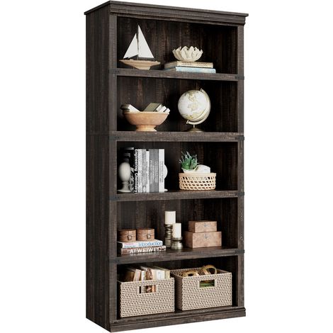Bibliothèque à 3 étages avec rangement à affichage ouvert, bois d'ingénierie pour bureau, salon, chambre à coucher, chêne foncé (1/5)