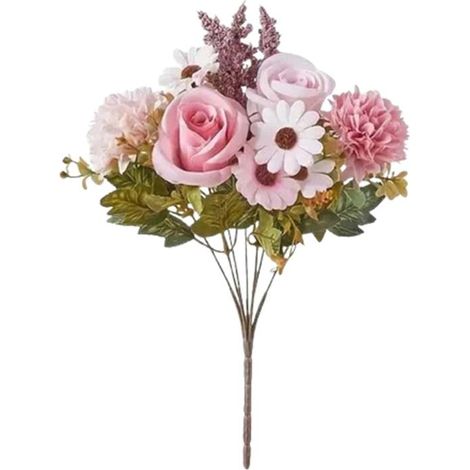 Irovami Bouquet de fleurs artificielles en plastique, décoration de table, rose (1/5)