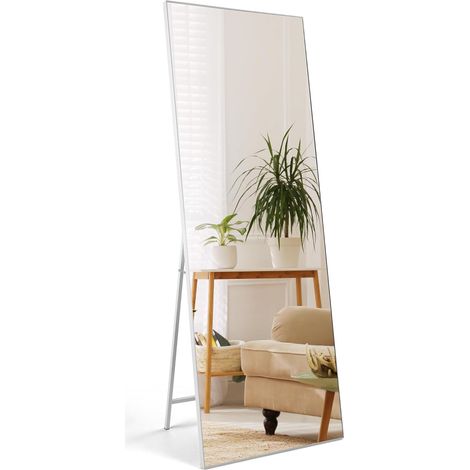 165x60 cm Grand Miroir Mural, Miroir Plein Pied avec Cadre Blanc, Miroir sur Pied pour accrochage Mural ou Pose Libre au Sol, pour Salon Chambre Salle de Bain (1/5)
