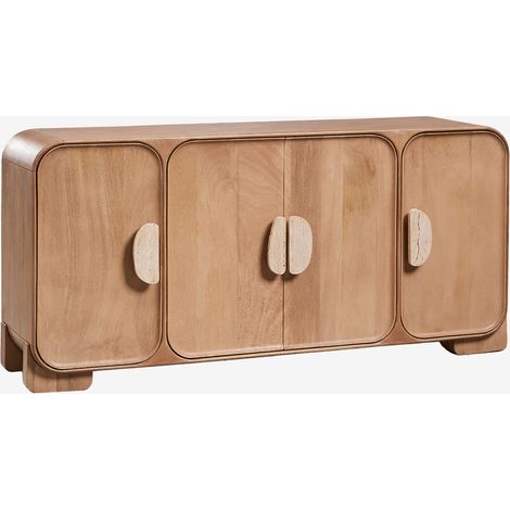 Buffet 160x45 cm en bois de manguier et pierre naturelle Kivalina SKLUM Travertin - Bois de manguier (1/5)