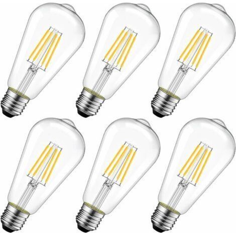 8W Ampoule LED Filament E27 ST64, Ampoule Edison, Equivalent à Ampoule Incandescente 60W, 2700K Blanc Chaud,Lot de 6 [Classe énergétique E] (1/5)
