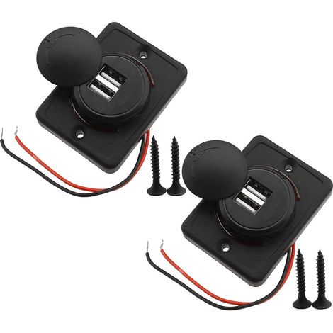 Kaelt - 2pcs 3.1A Double Prise USB de Voiture Auto Câble Rouge Chargeur Socket 2 Adaptateur Port 12V-24V Charge Panneau de Chargement Connecteur (1/4)