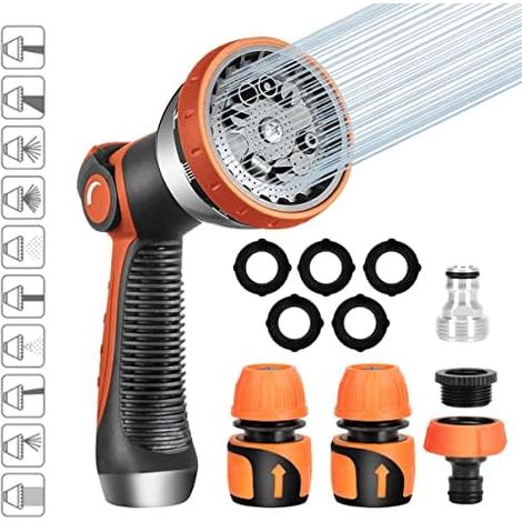 Pistolet d'Arrosage Jardin,Pistolet Tuyau d'Arrosage,10 Modes d'Arrosage,Réglable Arrosage Haute Pression pour Pelouse, Lavage de Voiture et Douches des Animaux - (1/5)