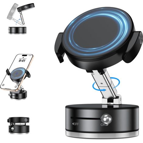 Support Téléphone Voiture Magnétique Réglable à 360 °,Compatible avec iPhone/Xiaomi/Google/Android Tous Les téléphones, Universel Multi-scènes,Noir (1/5)