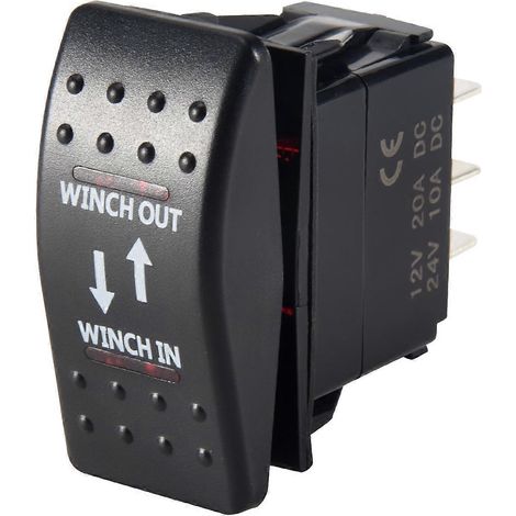 Treuil 12 V 20 A, entrée/sortie, interrupteur à bascule marche/arrêt/marche, voyant LED rouge, connecteur 7 broches rouge (1/4)
