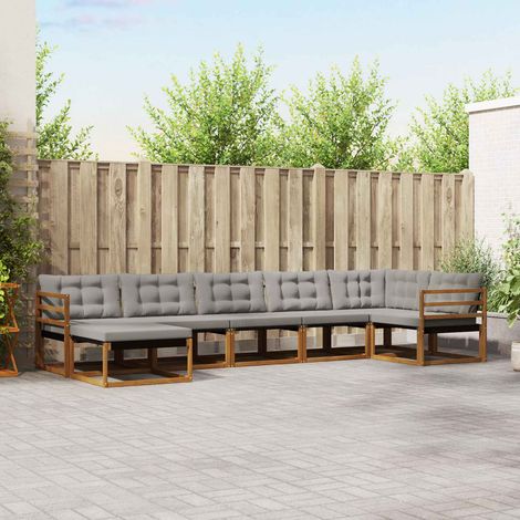 Outdoor-Sofagarnitur mit Kissen 7 pcs Natürlich und Hellgrau