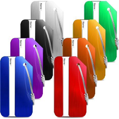 Lot de 8 étiquettes de bagage en aluminium avec étiquette nominative, adresse en acier inoxydable, convient pour les bagages de voyage, valise, sac à dos (1/5)
