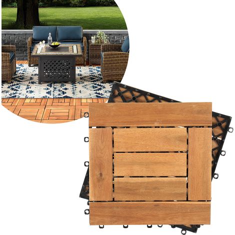 Jiubiaz 110 pezzi 30x30 cm piastrelle per terrazza in legno, piastrelle per pavimenti in legno di acacia, pavimento in piastrelle di legno, piastrelle a incastro marroni
